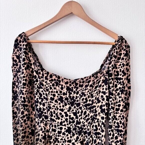 Reformation Sigmund Leopard Midi Dress Square Neck Long Sleeves Brown Size 4 - Picture 7 of 11